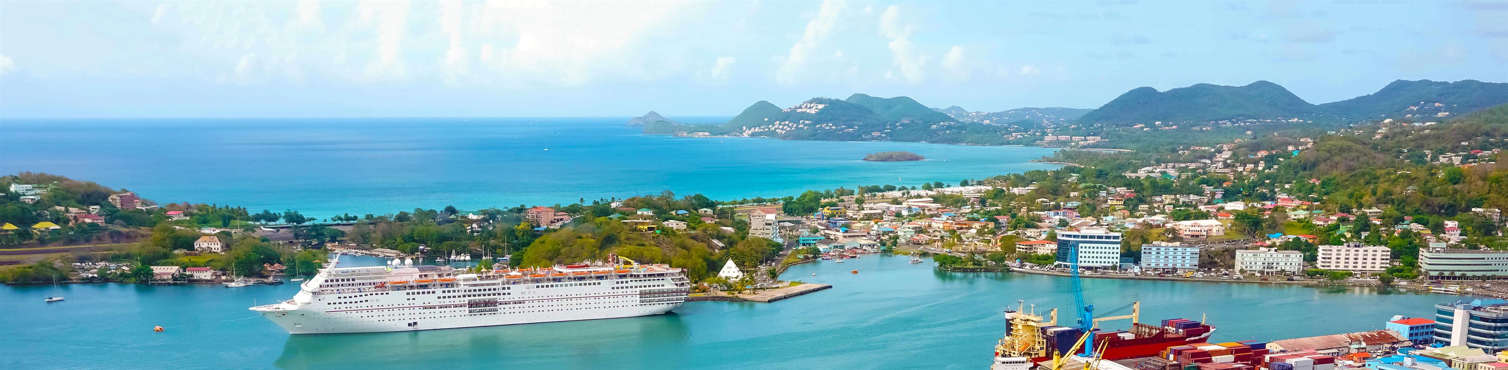 Cruise ship in a tropical port — cruise special offers